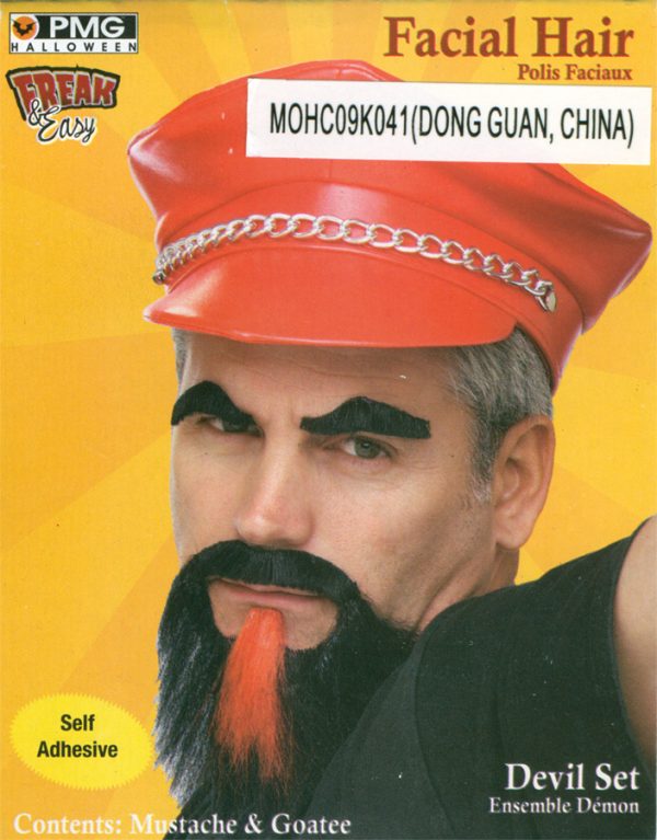 MUSTACHE GOATEE SET BK & RED